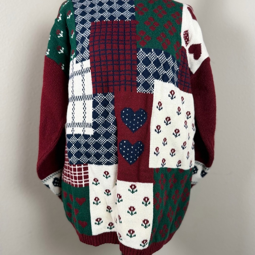 Vintage New Addition Maternity Patchwork Sweater Medium | Burgundy Cottagecore - Picture 13 of 14
